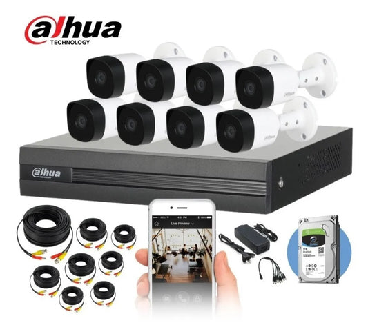 Kit CCTV Profesional Dahua – 8 Cámaras Bullet Full HD 1080p IP67