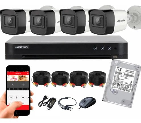 Sistema de Seguridad Hikvision 4 Cámaras HD 1080p 2.0MP